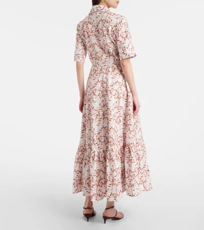 La Doublej San Pietro Tiered Embroidered Voile Maxi Shirt Dress In White