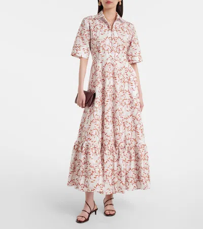 La Doublej San Pietro Tiered Embroidered Voile Maxi Shirt Dress In White