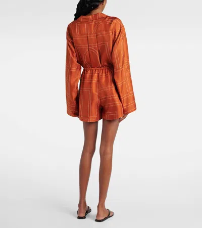Totême Womens Terracotta Embroidered Monogram Embroidered Silk Pyjama Shorts In Brown