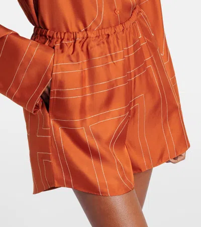 Totême Womens Terracotta Embroidered Monogram Embroidered Silk Pyjama Shorts In Brown