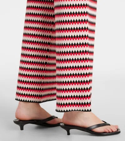 La Doublej Cropped Wide-leg Jacquard-knit Pants In Red