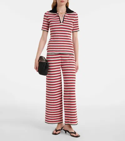 La Doublej Cropped Wide-leg Jacquard-knit Pants In Red