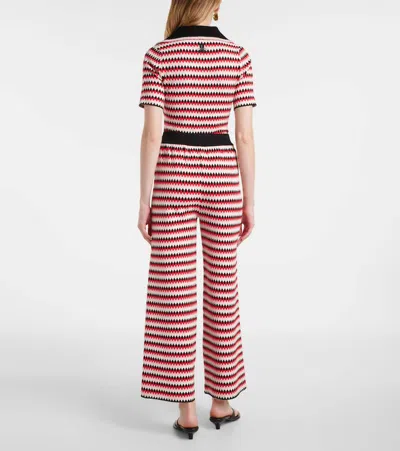 La Doublej Cropped Wide-leg Jacquard-knit Pants In Red