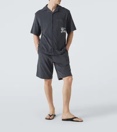Burberry Ekd Cotton Terry Bowling Shirt In Gray