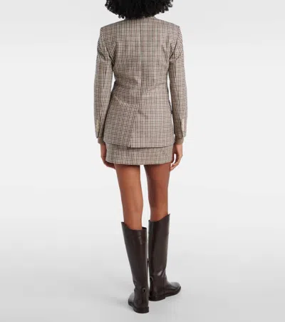 Brunello Cucinelli Beige Double-breasted Jacket With Peak Revers And All-over Check Motif In Wool Woman In Brown