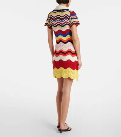 La Doublej Scalloped Striped Pointelle-knit Cotton Mini Dress In Multi