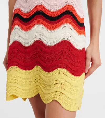 La Doublej Scalloped Striped Pointelle-knit Cotton Mini Dress In Multi