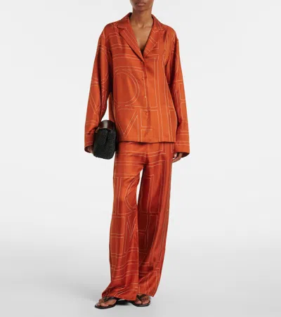 Totême Toteme Women Monogram Silk Pajama Pants In Orange