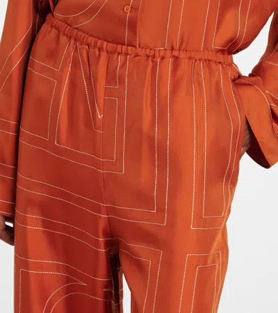 Totême Toteme Women Monogram Silk Pajama Pants In Orange