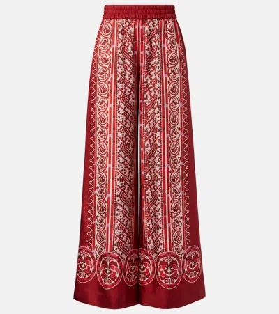 La Doublej La Double J Silk Twill Palazzo Pants With Cobra Pattern In Red