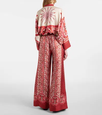 La Doublej La Double J Silk Twill Palazzo Pants With Cobra Pattern In Red