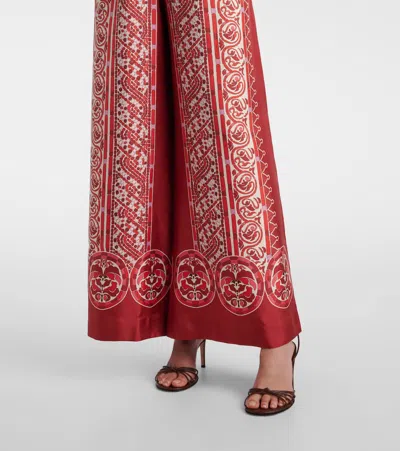 La Doublej La Double J Silk Twill Palazzo Pants With Cobra Pattern In Red
