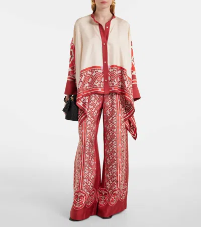 La Doublej La Double J Silk Twill Palazzo Pants With Cobra Pattern In Red