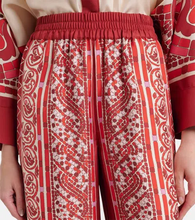 La Doublej La Double J Silk Twill Palazzo Pants With Cobra Pattern In Red