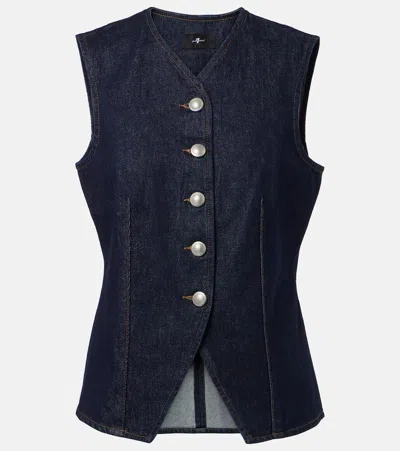 7 For All Mankind Lady Button-fastening Denim Waistcoat In Animal Print