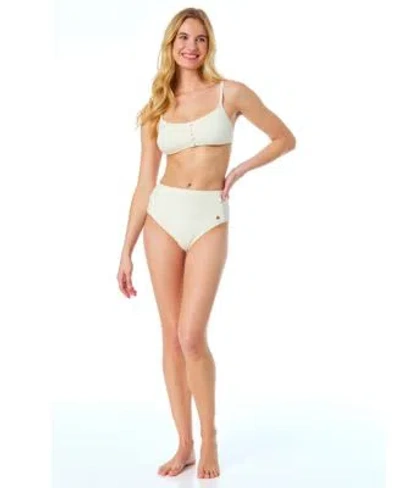 Cece Womens La Vie A La Mer Textured Button Front Bikini Top Bottoms In White