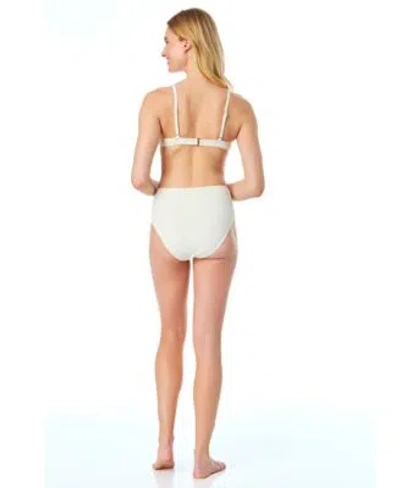 Cece Womens La Vie A La Mer Textured Button Front Bikini Top Bottoms In White