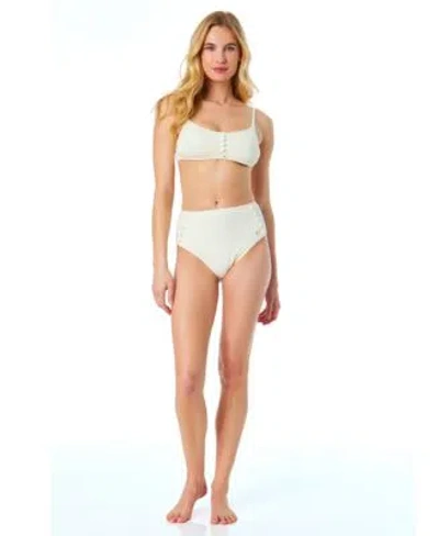Cece Womens La Vie A La Mer Textured Button Front Bikini Top Bottoms In White