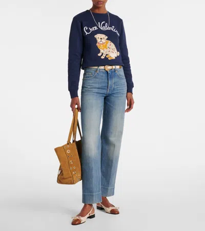 Valentino Dog Design Cotton Sweatshirt In Blue