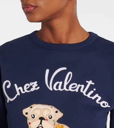 Valentino Dog Design Cotton Sweatshirt In Blue