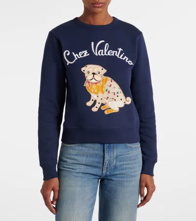 Valentino Dog Design Cotton Sweatshirt In Blue