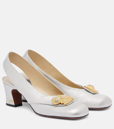 Valentino Garavani Block Heel Embellished Slingback Square Toe Pumps In White