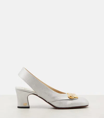Valentino Garavani Block Heel Embellished Slingback Square Toe Pumps In White
