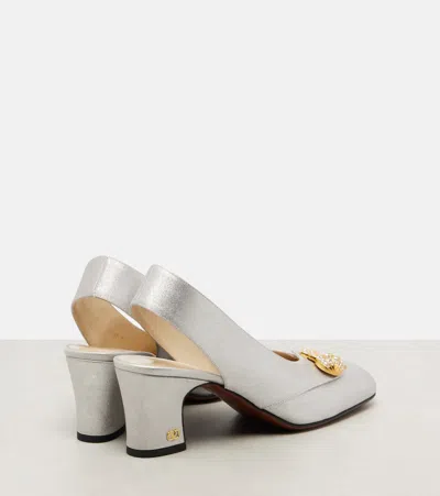 Valentino Garavani Block Heel Embellished Slingback Square Toe Pumps In White