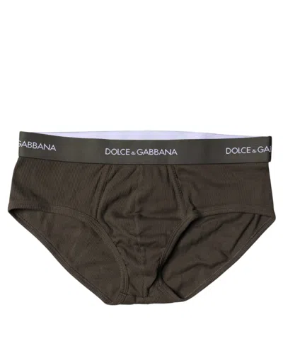 Dolce & Gabbana Gray Cotton Men Mid Slip Brief Men's Underwear In Brown