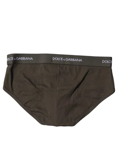 Dolce & Gabbana Gray Cotton Men Mid Slip Brief Men's Underwear In Brown