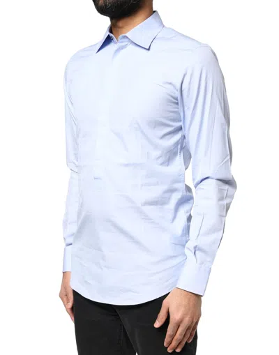 Pre-owned Dolce & Gabbana Light Blue Cotton Long Sleeves Dress Men's Shirt ()