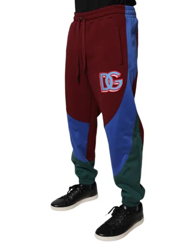 Dolce & Gabbana Black Red Leopard Print Nylon Jogger Men's Pants In Multi