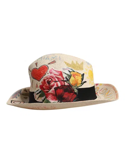 Pre-owned Dolce & Gabbana Multicolor Floral Women Fedora Wide Brim Women's Hat ()