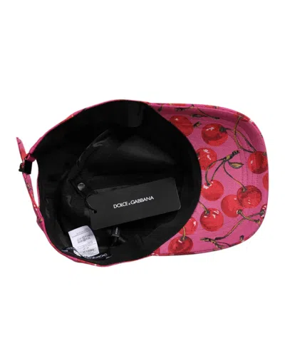 Pre-owned Dolce & Gabbana Pink Cherry Print Cotton Baseball Women's Cap ()