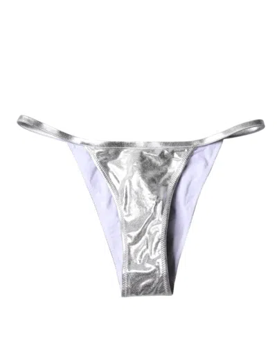 Dolce & Gabbana Silver Polyester Beachwear Bikini Bottom Women's Swimwear