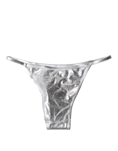Dolce & Gabbana Silver Polyester Beachwear Bikini Bottom Women's Swimwear