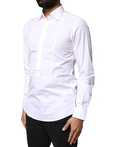 Dolce & Gabbana White Gold Cotton Long Sleeves Men Formal Shirt In White