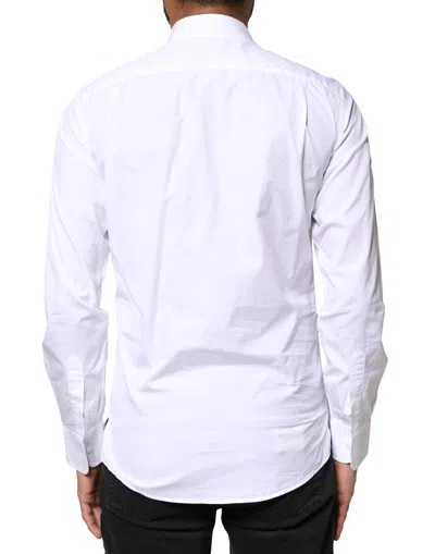 Dolce & Gabbana White Gold Cotton Long Sleeves Men Formal Shirt In White