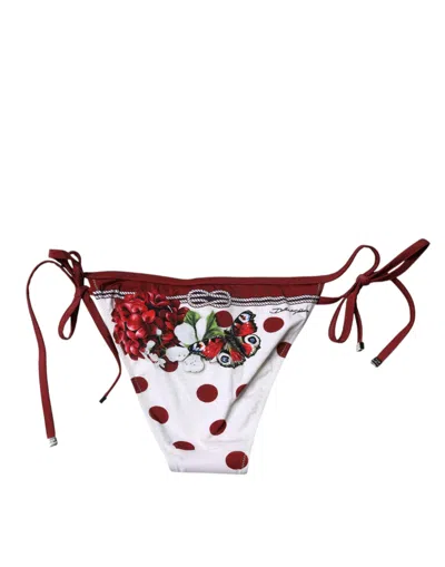 Dolce & Gabbana White Floral Print Swimsuit Bikini Bottom Women's Swimwear In White
