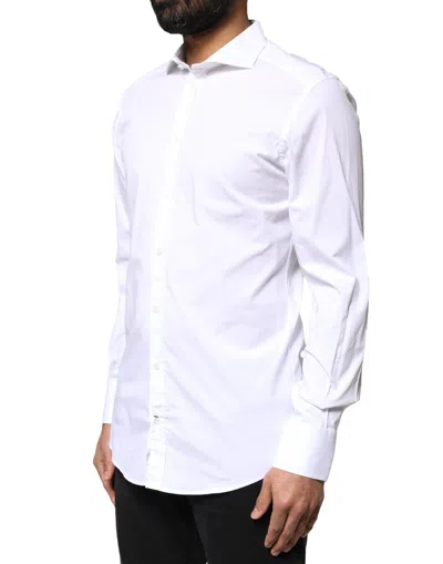 Dolce & Gabbana White Gold Cotton Long Sleeves Men Formal Shirt In White
