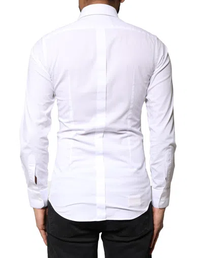 Dolce & Gabbana White Gold Cotton Long Sleeves Men Formal Shirt In White