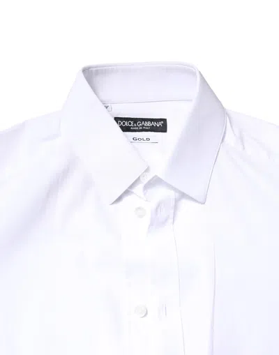 Dolce & Gabbana White Gold Cotton Long Sleeves Men Formal Shirt In White