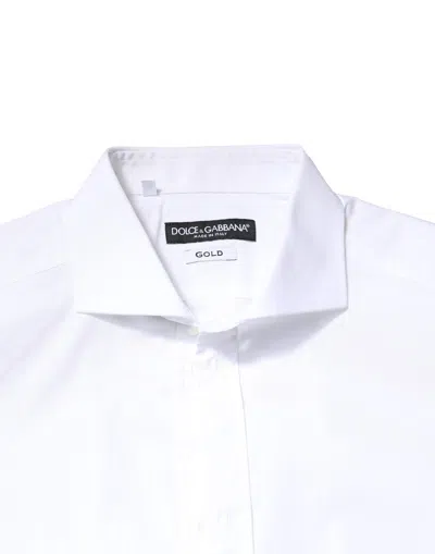 Dolce & Gabbana White Gold Cotton Long Sleeves Men Formal Shirt In White