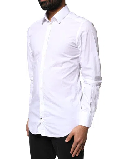 Pre-owned Dolce & Gabbana White Gold Cotton Long Sleeves Men Dress Men's Shirt ()
