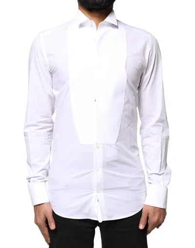 Pre-owned Dolce & Gabbana White Gold Cotton Poplin Bib Formal Men Dress Men's Shirt ()