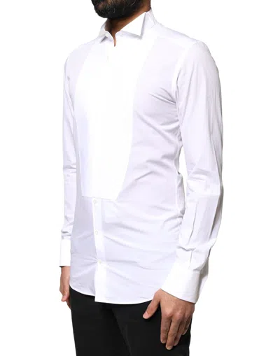 Pre-owned Dolce & Gabbana White Gold Cotton Poplin Bib Formal Men Dress Men's Shirt ()