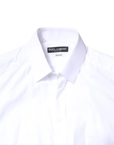 Pre-owned Dolce & Gabbana White Gold Cotton Long Sleeves Men Dress Men's Shirt ()
