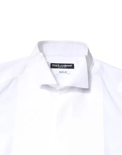 Pre-owned Dolce & Gabbana White Gold Cotton Poplin Bib Formal Men Dress Men's Shirt ()