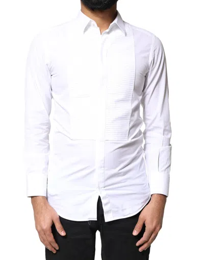 Pre-owned Dolce & Gabbana White Gold Cotton Poplin Bib Men Dress Men's Shirt ()