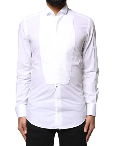Pre-owned Dolce & Gabbana White Gold Cottonpoplin Bib Formal Dress Men's Shirt ()